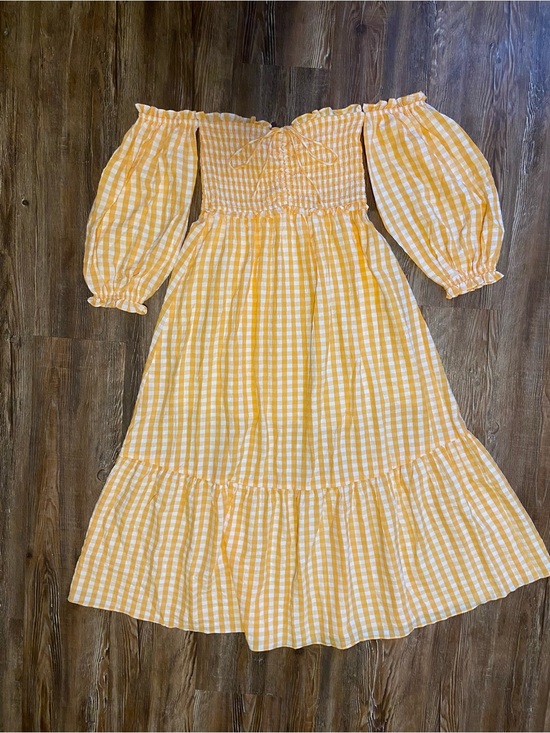 Hello Molly Dresses & Skirts - Hello Molly Orange and White Gingham Off-Shoulder Midi Dress